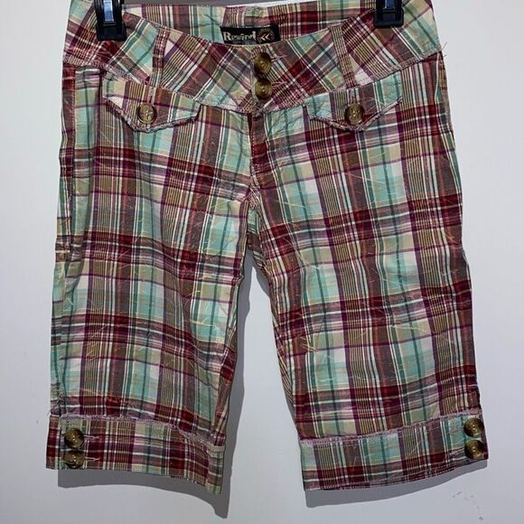 Rewind Womens Multicolor Plaid Button Low Rise Bermuda Shorts Size 0 - Picture 1 of 6